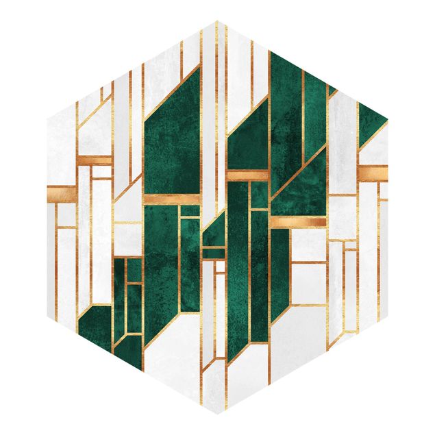 Wanddeko über Sofa Emerald und Gold Geometrie