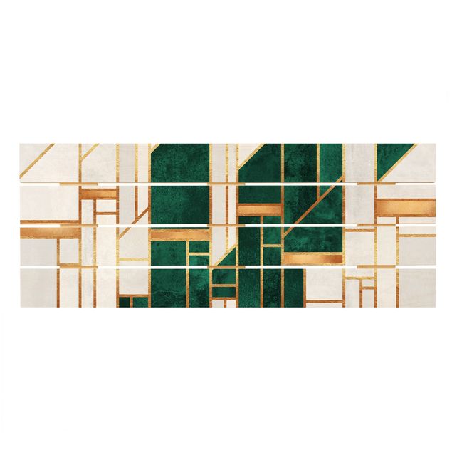 Wanddeko grün Emerald und Gold Geometrie