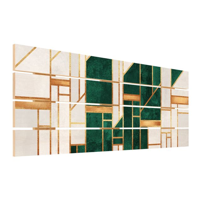 Wanddeko Büro Emerald und Gold Geometrie