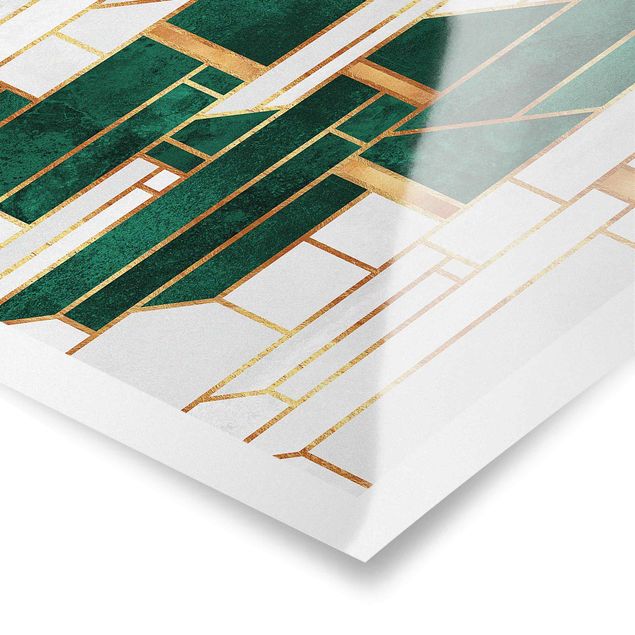 Wanddeko Treppenhaus Emerald und Gold Geometrie