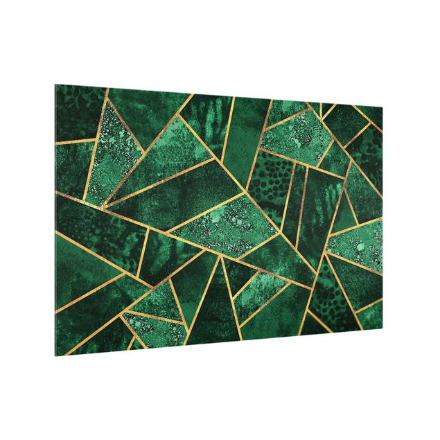 Wanddeko Geometrisch Dunkler Smaragd mit Gold