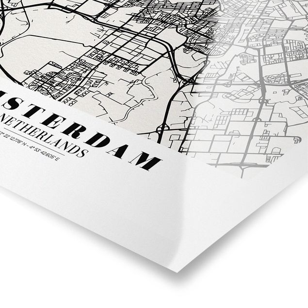 Wanddeko Treppenhaus Stadtplan Amsterdam - Klassik