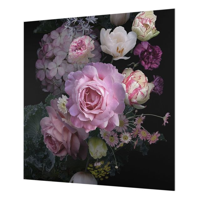 Glasrückwand Küche Blumen Rosentraum Bouquet