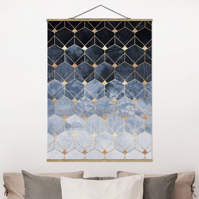 Wanddeko Wohnzimmer Blaue Geometrie goldenes Art Deco
