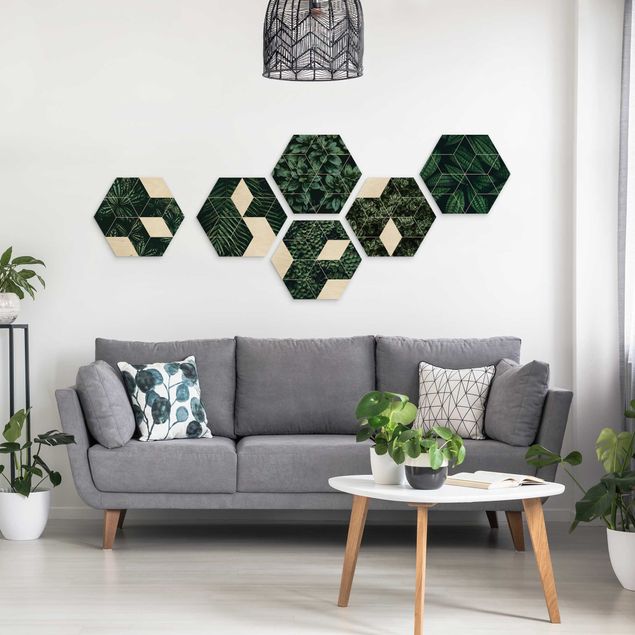 Wanddeko Flur Grüne Blätter Geometrie Set II