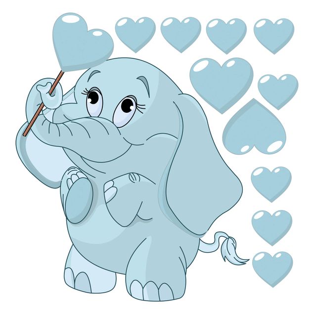 Wanddeko Babyzimmer Elefantenbaby mit blauen Herzen