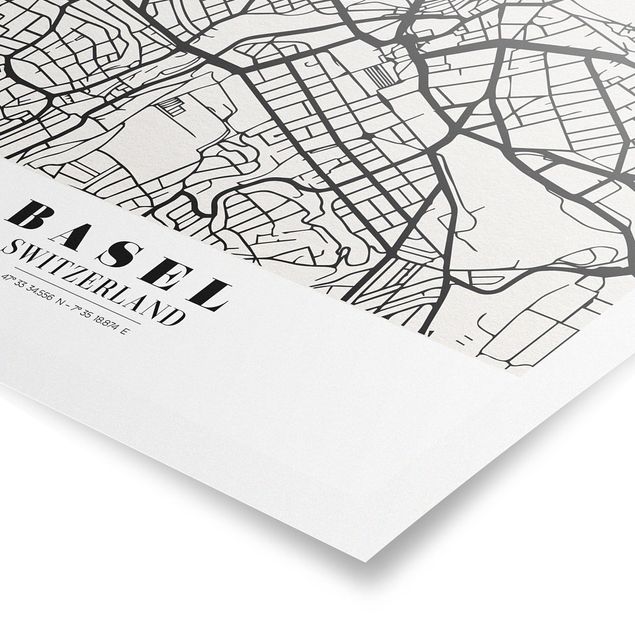 Wanddeko Jugendzimmer Stadtplan Basel - Klassik