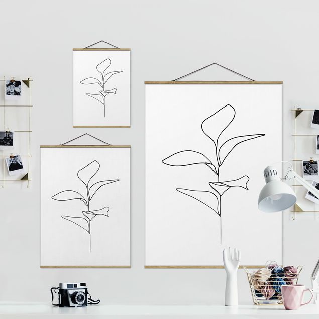 Wanddeko Büro Line Art Pflanze Blätter Schwarz Weiß