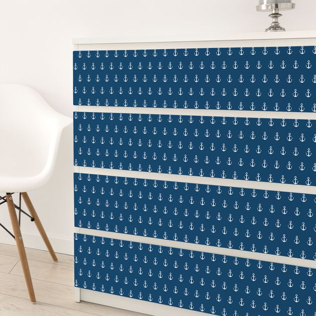 Wanddeko Wohnzimmer Monogram Anker Muster blau weiss