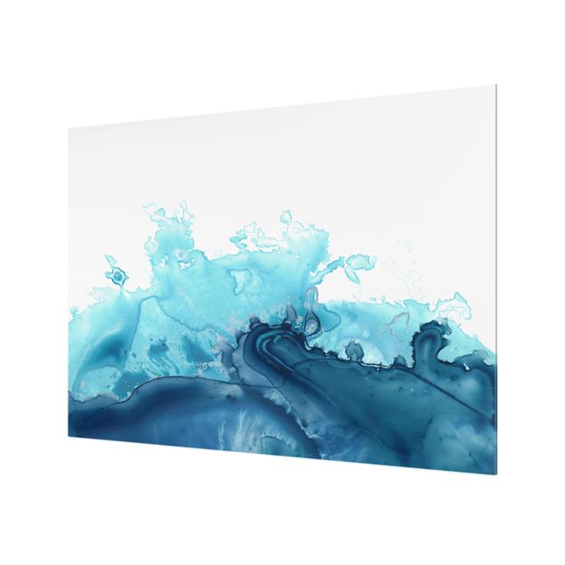 Wanddeko Malerei Welle Aquarell Blau I