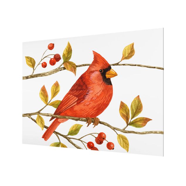 Wanddeko Tiere Vögel und Beeren - Rotkardinal