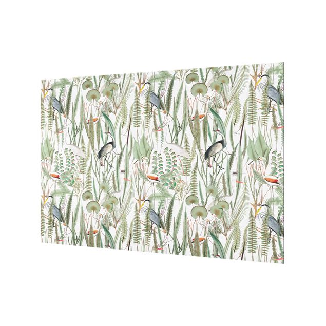 Wanddeko Aquarell Flamingos und Störche mit Pflanzen