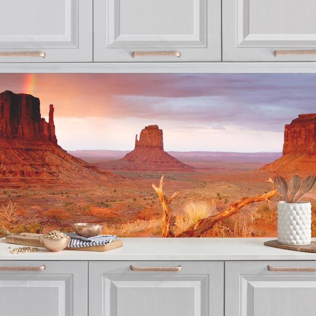 Wanddeko Küche Monument Valley bei Sonnenuntergang
