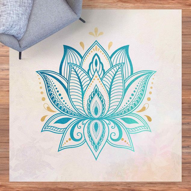 Wanddeko Esszimmer Lotus Illustration Mandala gold blau