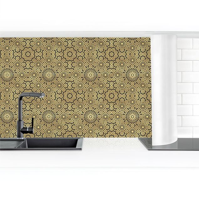 Küchenrückwand Folie Fliesenoptik Orientalisches Muster mit goldenen Sternen