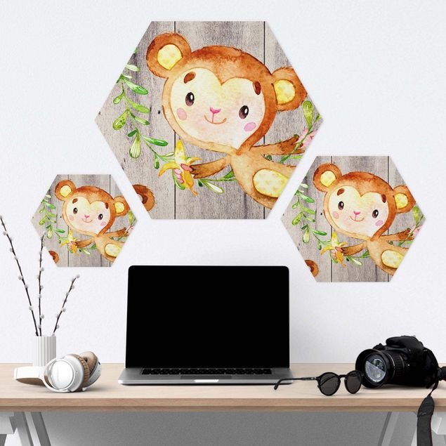 Wohndeko Illustration Aquarell Affe auf Holz