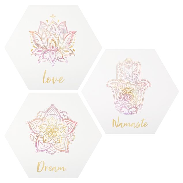 Wanddeko Esszimmer Mandala Namaste Lotus Set Gold Rosa