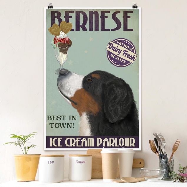Wanddeko Schlafzimmer Berner Sennenhund mit Eis