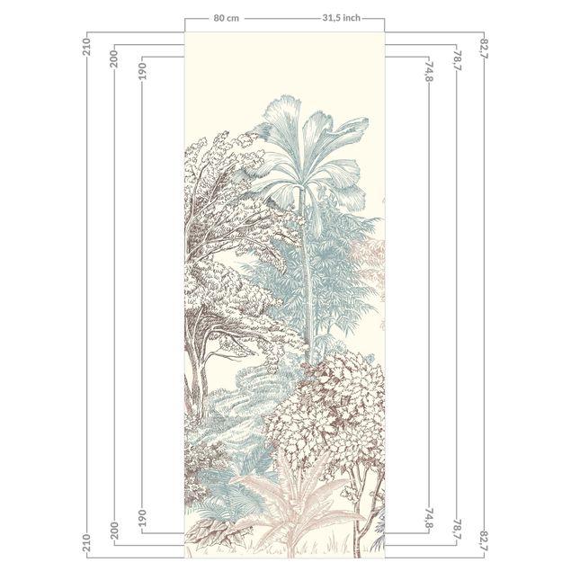 Wanddeko Illustration Tropenwald mit Palmen in Pastell
