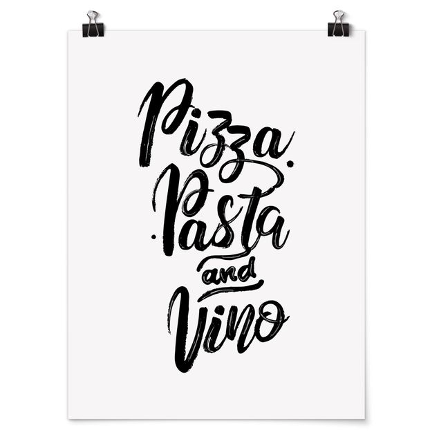 Wanddeko schwarz-weiß Pizza Pasta und Vino