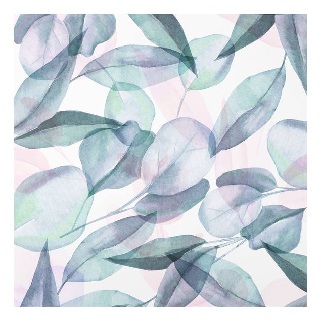 Deko Muster Blaue und Rosane Eukalyptus Aquarellblätter