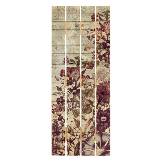 Wanddeko Flur Vintage Blumen Holzoptik II