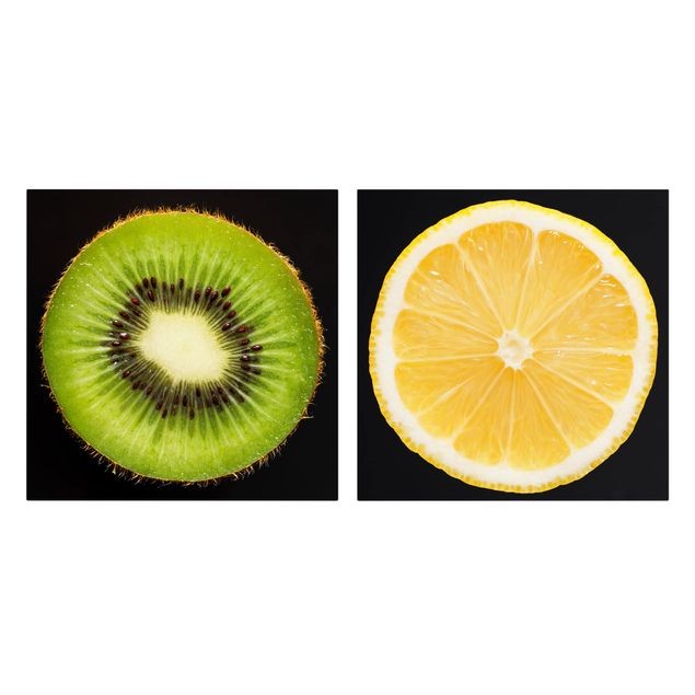 Wanddeko Obst Zitrone und Kiwi Nahaufnahme