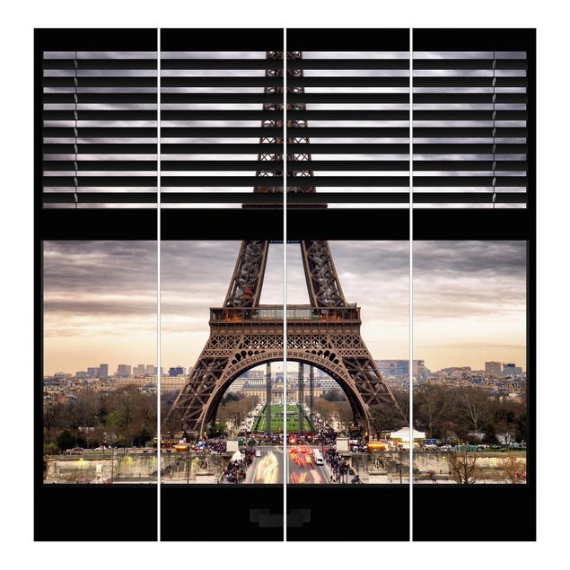 Wanddeko Esszimmer Fensterblick Jalousie - Eiffelturm Paris