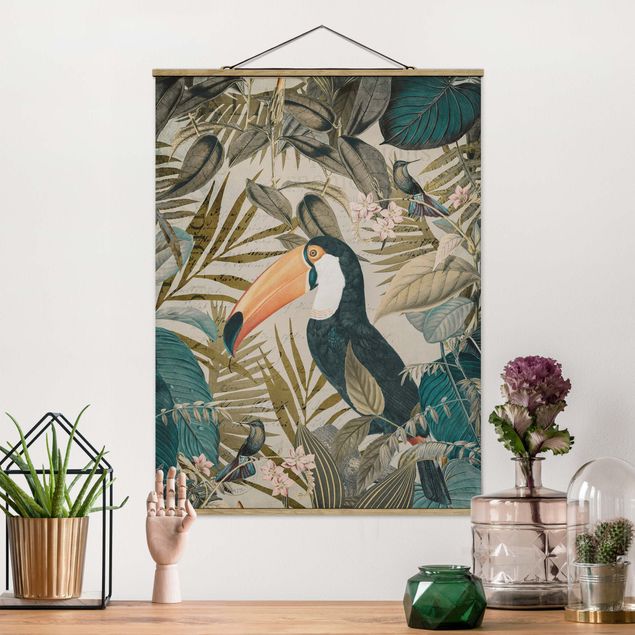 Wanddeko Wohnzimmer Vintage Collage - Tukan im Dschungel
