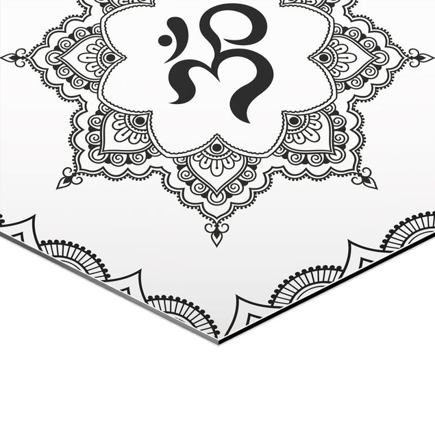 Wanddeko Büro Hamsa Hand Lotus OM Illustration Set Schwarz Weiß