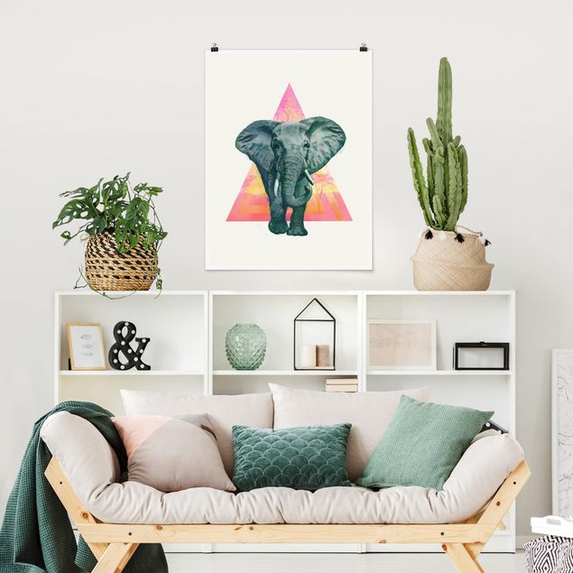 Wanddeko Schlafzimmer Illustration Elefant vor Dreieck Malerei