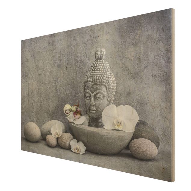 Wanddeko Schlafzimmer Zen Buddha, Orchideen und Steine