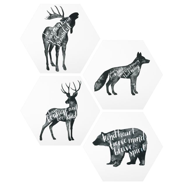 Wandbilder Hirsche Tiere mit Weisheit Set I
