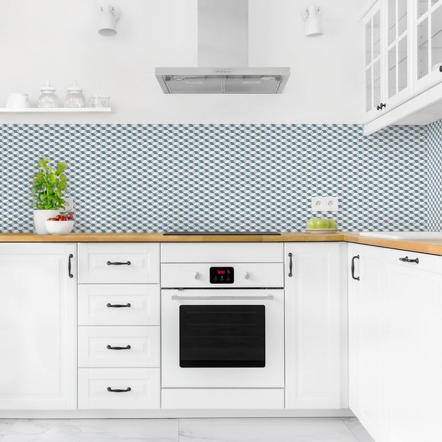 Küchen Deko Geometrischer Fliesenmix Würfel Blaugrau