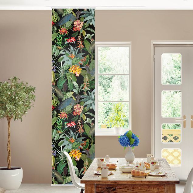 Wanddeko bunt Vögel mit Tropischen Blumen