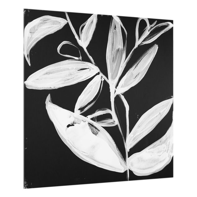 Wanddeko schwarz-weiß Gemalte Blätter auf Schwarz