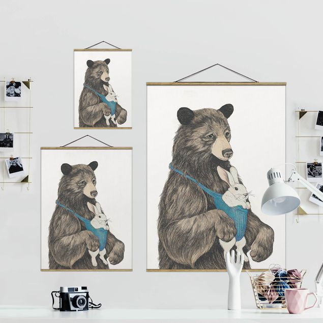 Wanddeko Mädchenzimmer Illustration Bär und Hase Baby