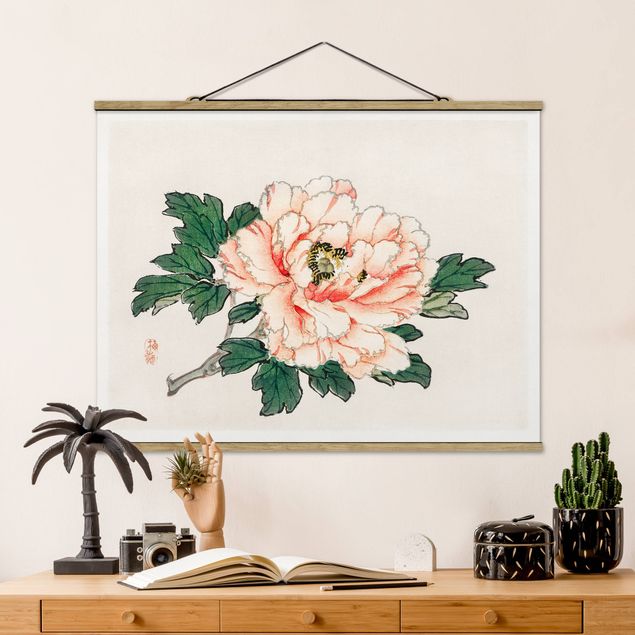 Wanddeko Wohnzimmer Asiatische Vintage Zeichnung Rosa Chrysantheme