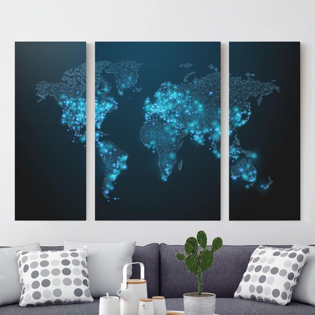 Wanddeko blau Connected World Weltkarte