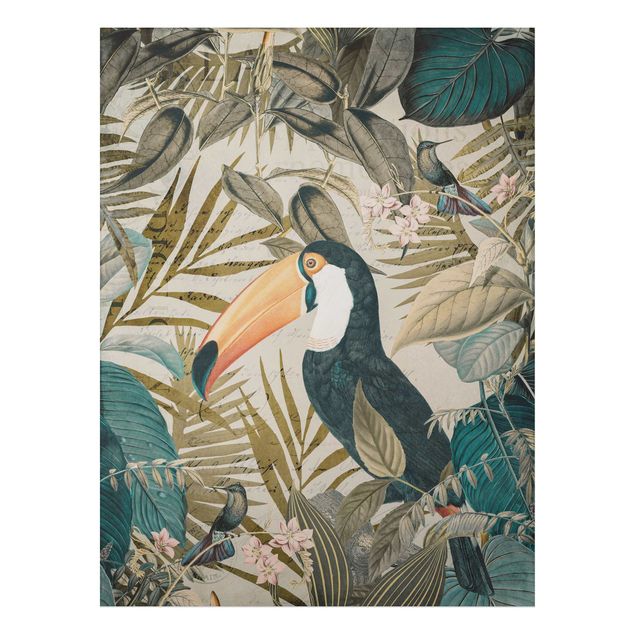 Wanddeko Flur Vintage Collage - Tukan im Dschungel