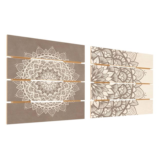 Wanddeko Praxis Mandala Illustration shabby Set beige weiß