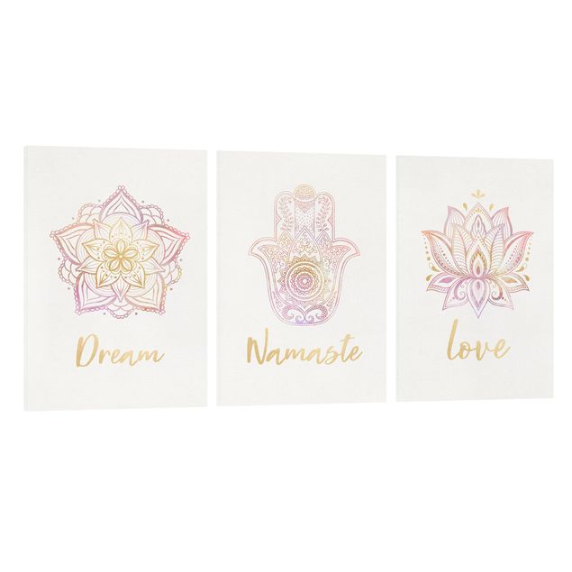 Wanddeko Flur Mandala Namaste Lotus Set gold rosa