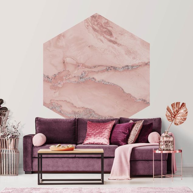 Wanddeko Schlafzimmer Farbexperimente Marmor Rose und Glitzer