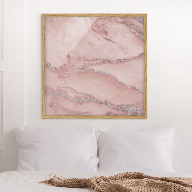 Wanddeko Wohnzimmer Farbexperimente Marmor Rose und Glitzer