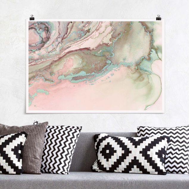 Wanddeko Schlafzimmer Farbexperimente Marmor Rose und Türkis