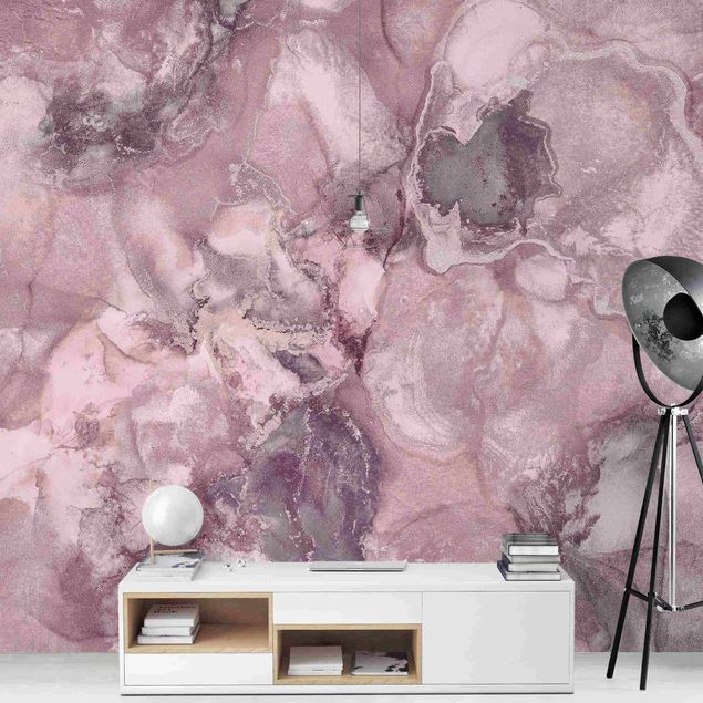 Wanddeko Wohnzimmer Farbexperimente Marmor Violett