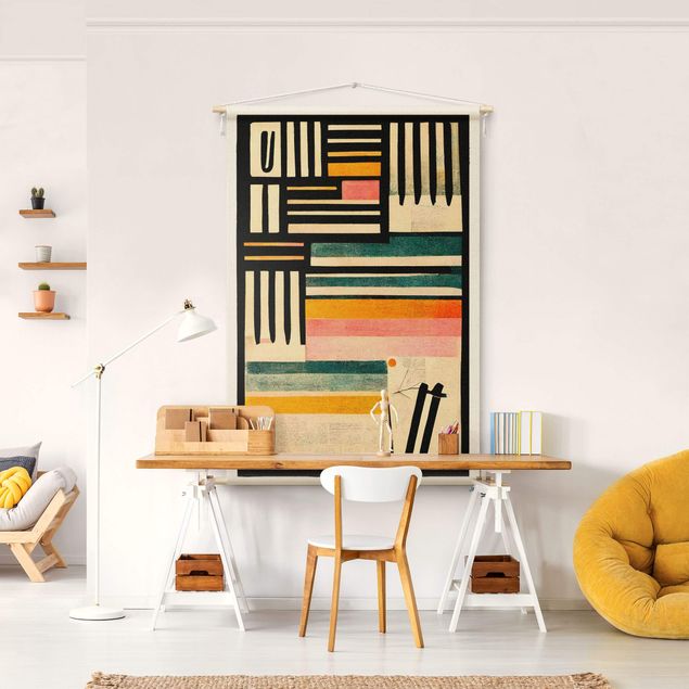 Wanddeko Wohnzimmer Farbkomposition mit schwarzem Rahmen