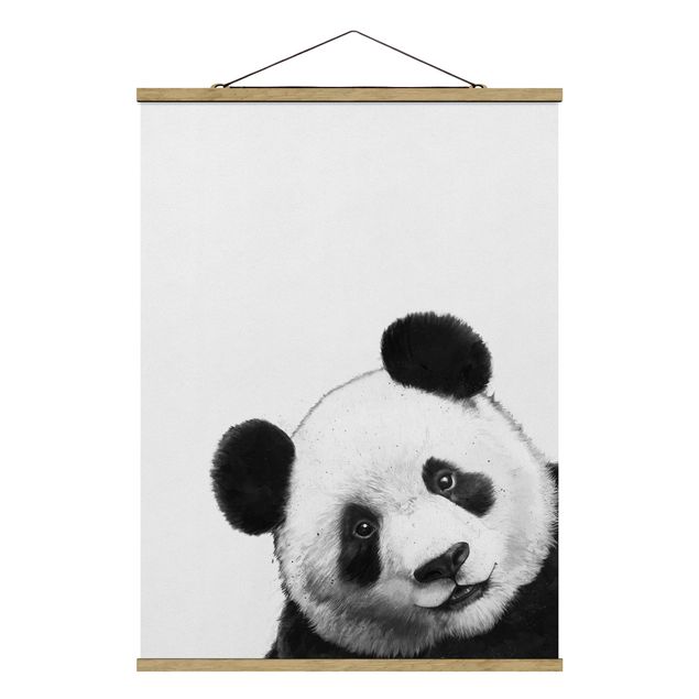 Wanddeko Flur Illustration Panda Schwarz Weiß Malerei