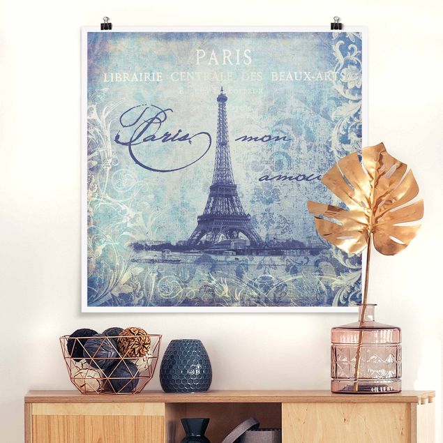 Wanddeko Schlafzimmer Vintage Collage - Paris Mon Amour