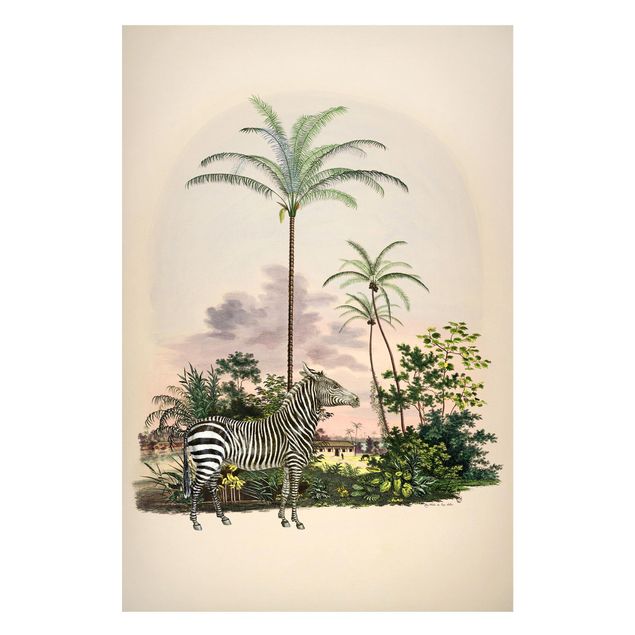 Wanddeko Flur Zebra vor Palmen Illustration
